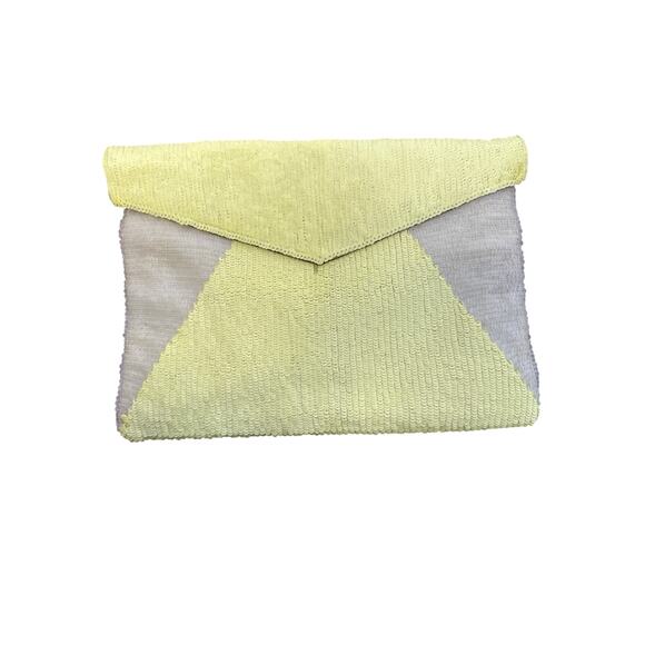 Hoss Intropia Yellow Sequin Foldover Clutch 13"x9" - Picture 2 of 3